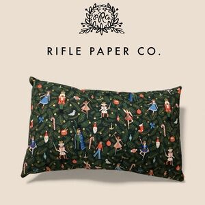 Rifle Paper Company Nutcracker- Evergreen Metallic Lumbar Pillow